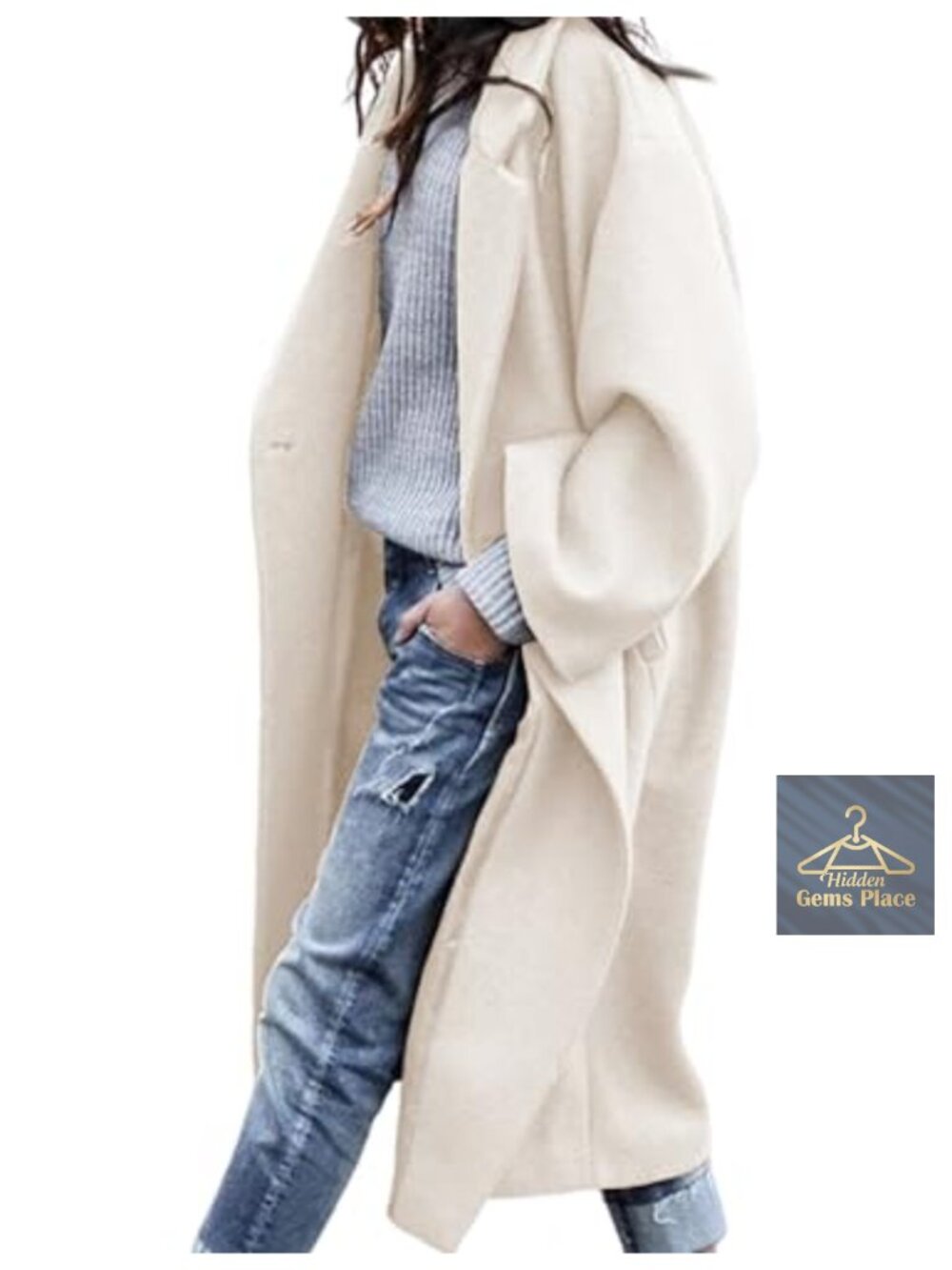 Oversized Wool Blend Coat Double Breasted Long Pea Coat